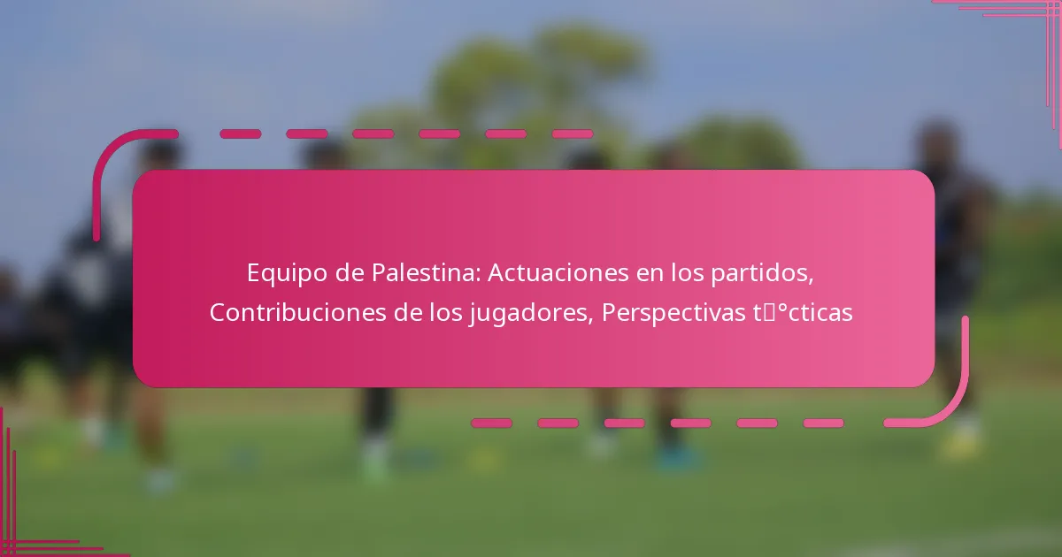 Equipo de Palestina: Actuaciones en los partidos, Contribuciones de los jugadores, Perspectivas tácticas